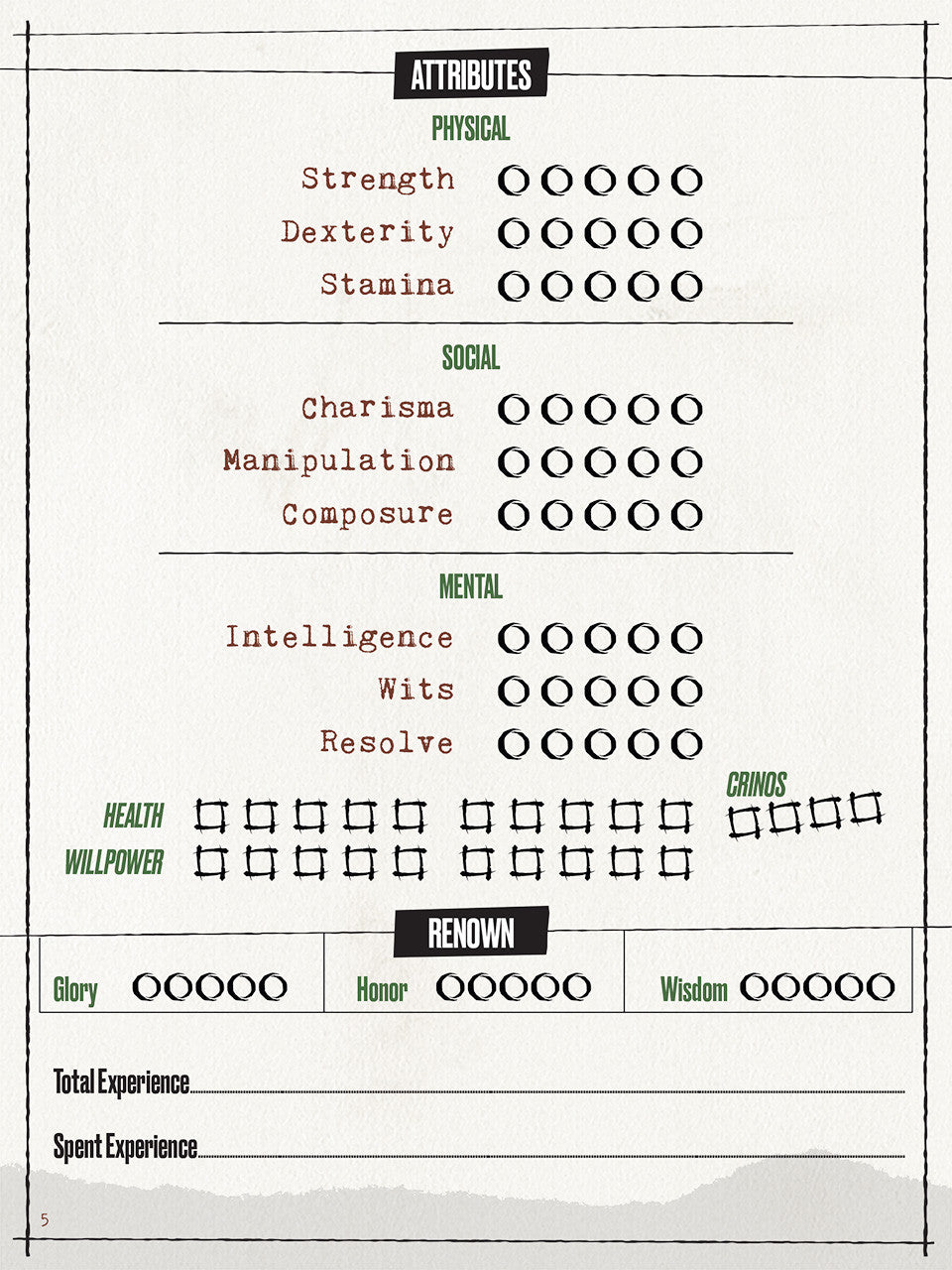 Werewolf: The Apocalypse RPG - Expanded Character Sheet Journal